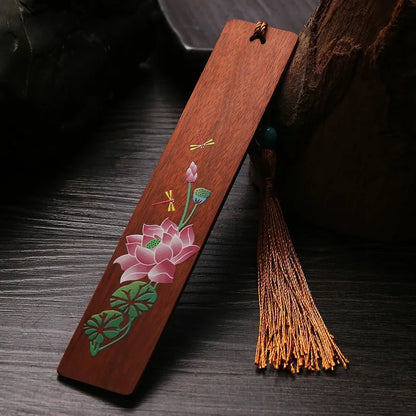 Rosewood Ebony Wood 14cm Lucky Painted Bookmarks Classical Book Pendant Car Hanging Feng Shui Chinese Retro Style Home Decor