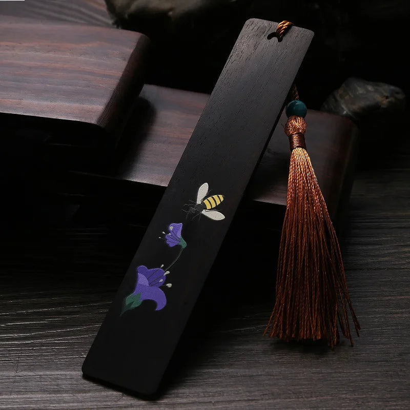 Rosewood Ebony Wood 14cm Lucky Painted Bookmarks Classical Book Pendant Car Hanging Feng Shui Chinese Retro Style Home Decor