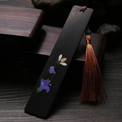 Rosewood Ebony Wood 14cm Lucky Painted Bookmarks Classical Book Pendant Car Hanging Feng Shui Chinese Retro Style Home Decor