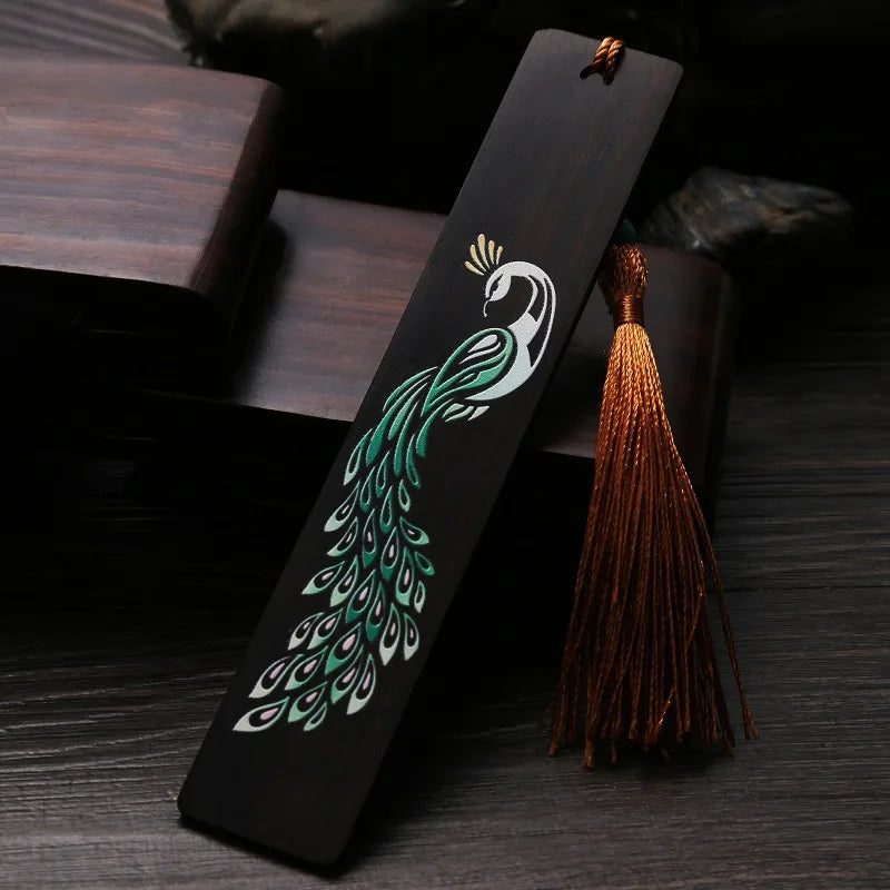 Rosewood Ebony Wood 14cm Lucky Painted Bookmarks Classical Book Pendant Car Hanging Feng Shui Chinese Retro Style Home Decor