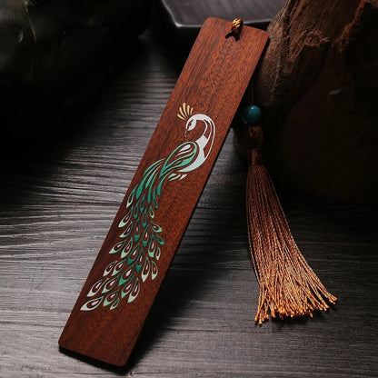 Rosewood Ebony Wood 14cm Lucky Painted Bookmarks Classical Book Pendant Car Hanging Feng Shui Chinese Retro Style Home Decor