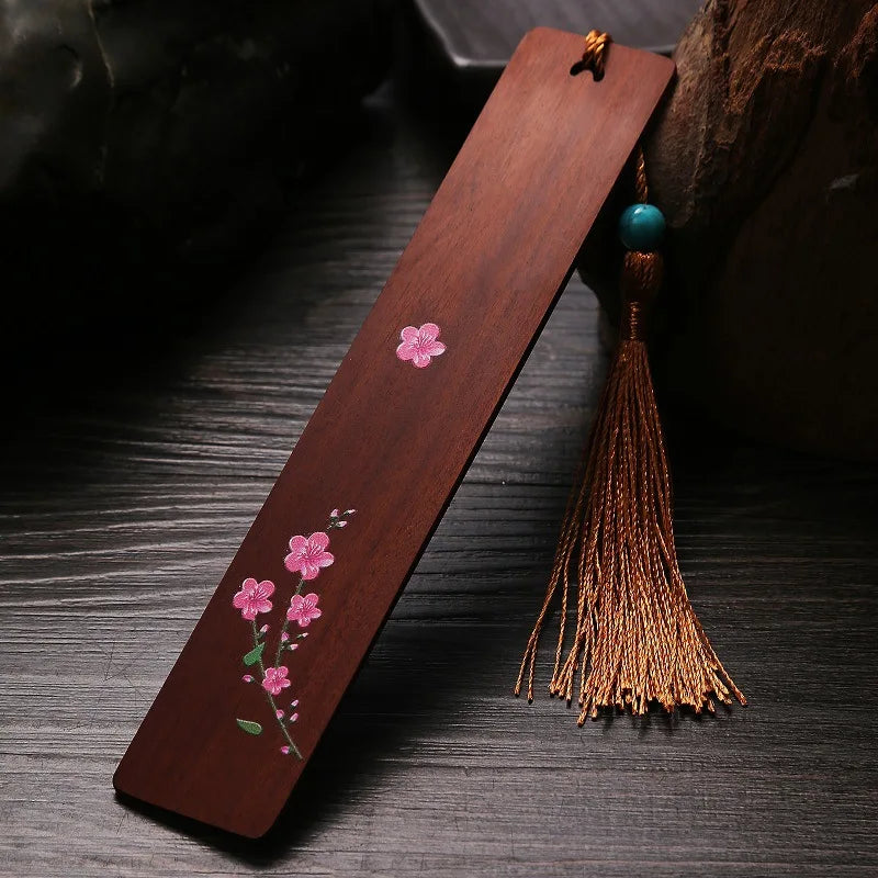 Rosewood Ebony Wood 14cm Lucky Painted Bookmarks Classical Book Pendant Car Hanging Feng Shui Chinese Retro Style Home Decor