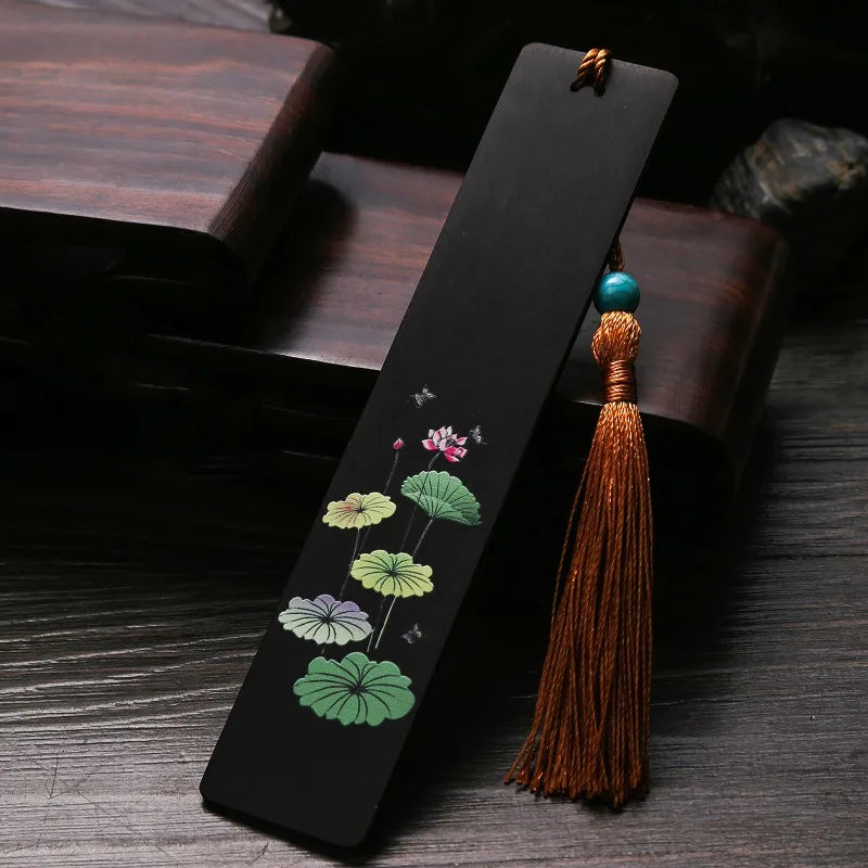 Rosewood Ebony Wood 14cm Lucky Painted Bookmarks Classical Book Pendant Car Hanging Feng Shui Chinese Retro Style Home Decor