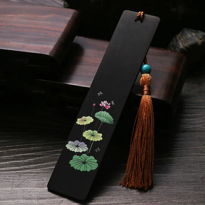 Rosewood Ebony Wood 14cm Lucky Painted Bookmarks Classical Book Pendant Car Hanging Feng Shui Chinese Retro Style Home Decor