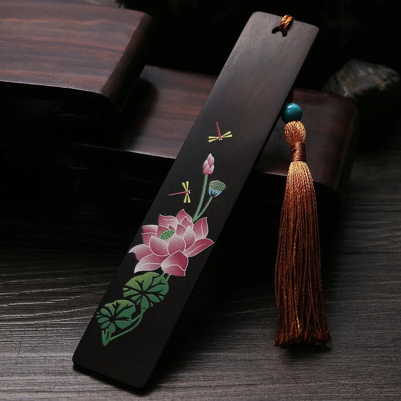 Rosewood Ebony Wood 14cm Lucky Painted Bookmarks Classical Book Pendant Car Hanging Feng Shui Chinese Retro Style Home Decor