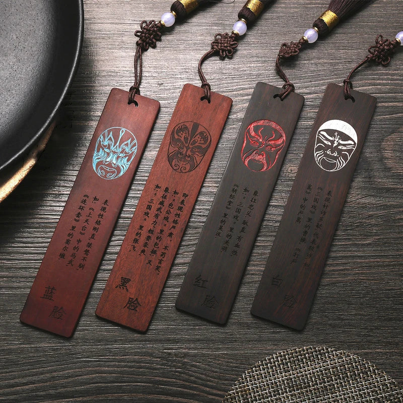 Rosewood Ebony Wood 14cm Peking Opera Bookmarks Classical Book Pendant Car Hanging Feng Shui Chinese Retro Style Home Decor
