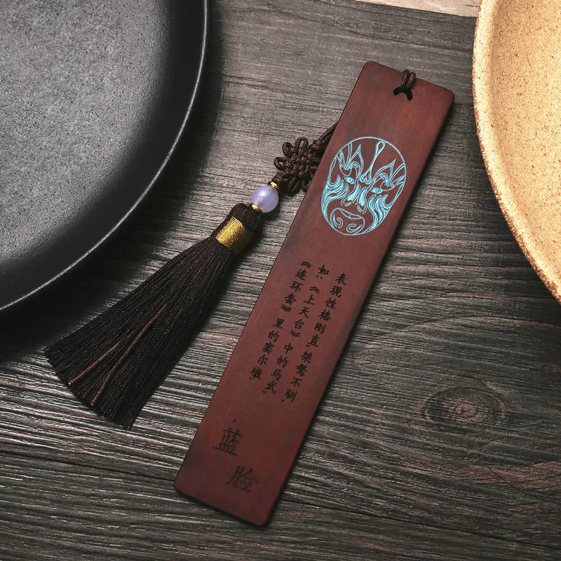 Rosewood Ebony Wood 14cm Peking Opera Bookmarks Classical Book Pendant Car Hanging Feng Shui Chinese Retro Style Home Decor