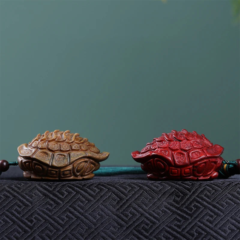 Rosewood Guaiacum Wood 6cm Turtle Shell Sculpture Pterocarpus Tinctorius Wood Statue Lucky Tortoise Pendant Home Decor