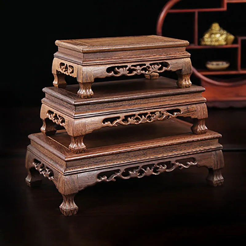 Rosewood carving crafts Buddha ornaments base chicken wing wooden rectangular vase odd stone base solid wood support