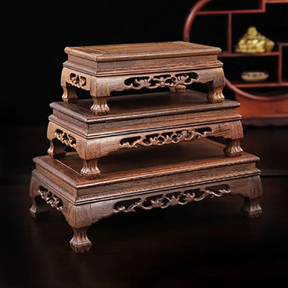 Rosewood carving crafts Buddha ornaments base chicken wing wooden rectangular vase odd stone base solid wood support