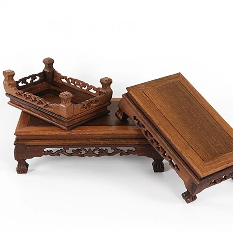 Rosewood carving crafts Buddha ornaments base chicken wing wooden rectangular vase odd stone base solid wood support
