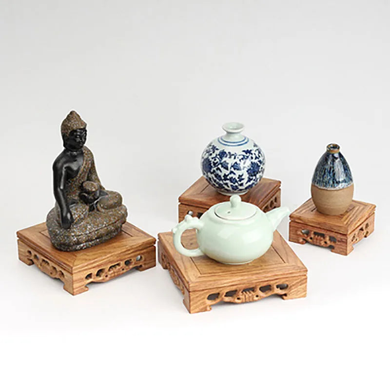 Rosewood carving decorations, jade bonsai seal, solid wood square stone base, acid wood, ebony wood, wooden base