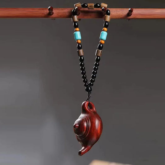 Rosewood carving small teapot handle  handle piece pendant Small leaf rosewood  handle pot  car rearview mirror pendant
