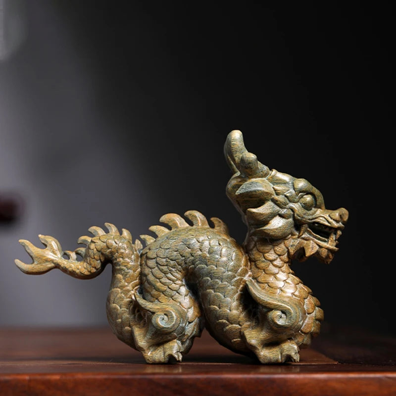 Rosewood green sandalwood sculpture animal auspicious dragon wooden carving like zodiac dragon decoration mascot decoration