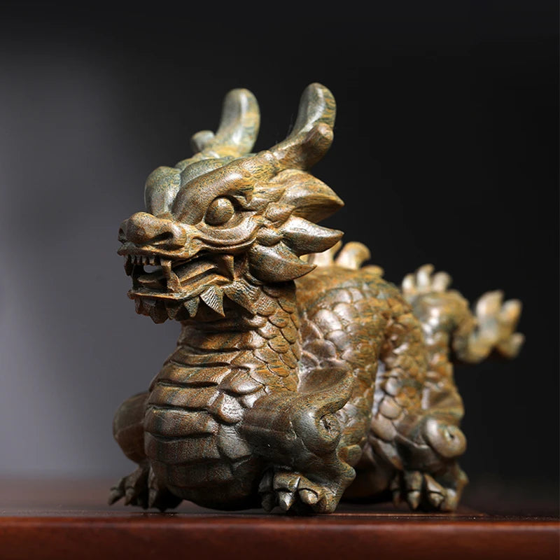 Rosewood green sandalwood sculpture animal auspicious dragon wooden carving like zodiac dragon decoration mascot decoration