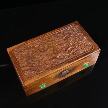 Rosewood hand-carved inlaid gemstone jewelry box