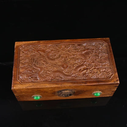 Rosewood hand-carved inlaid gemstone jewelry box