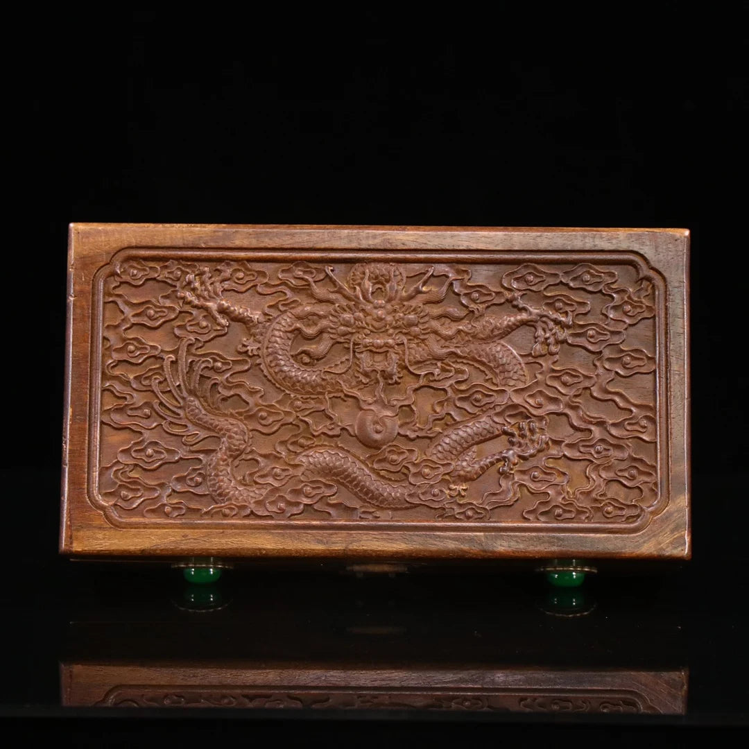 Rosewood hand-carved inlaid gemstone jewelry box
