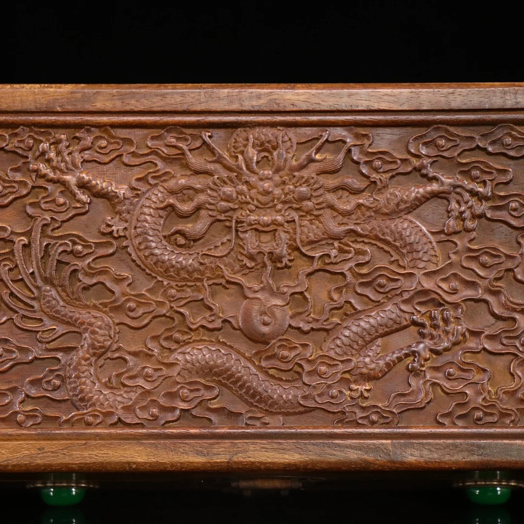 Rosewood hand-carved inlaid gemstone jewelry box