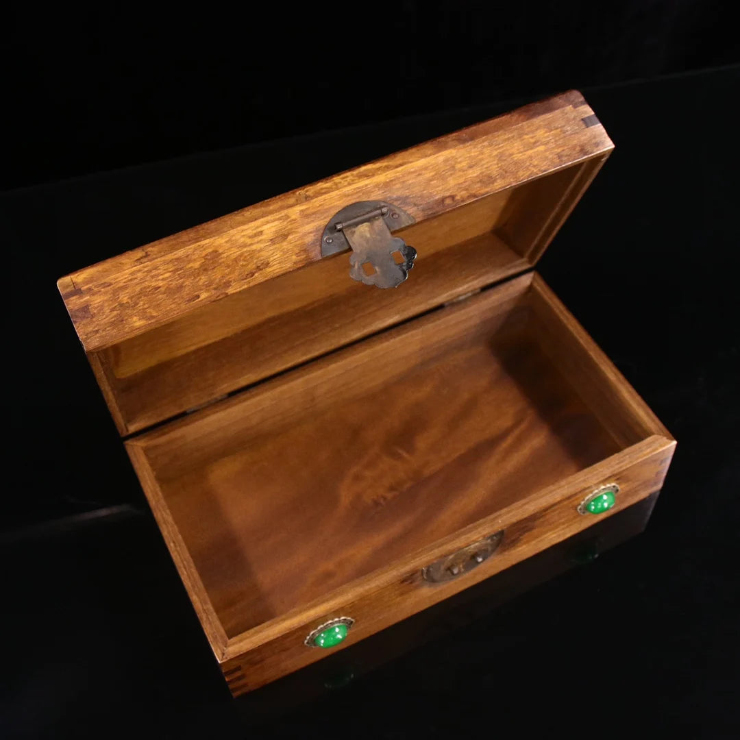Rosewood hand-carved inlaid gemstone jewelry box