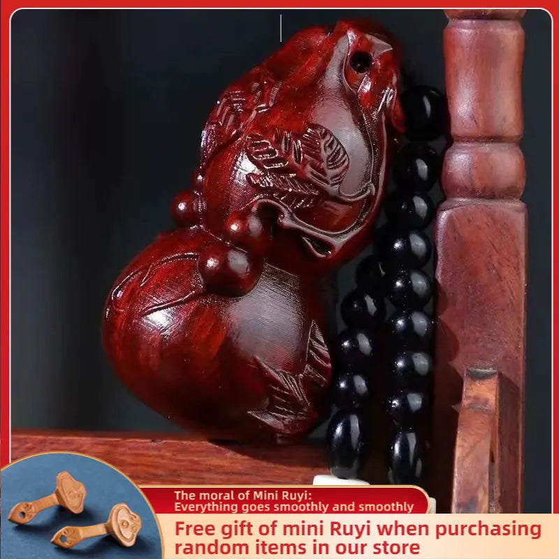 Rosewood （seek Wealth ）gourd Wood Hand Handle Piece Handmade Solid Wood Carved Aging Material Lobular Red Sandalwood Pendant