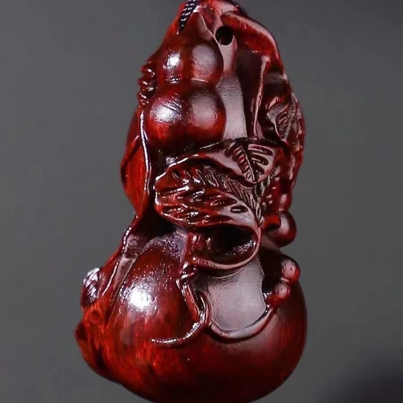 Rosewood （seek Wealth ）gourd Wood Hand Handle Piece Handmade Solid Wood Carved Aging Material Lobular Red Sandalwood Pendant
