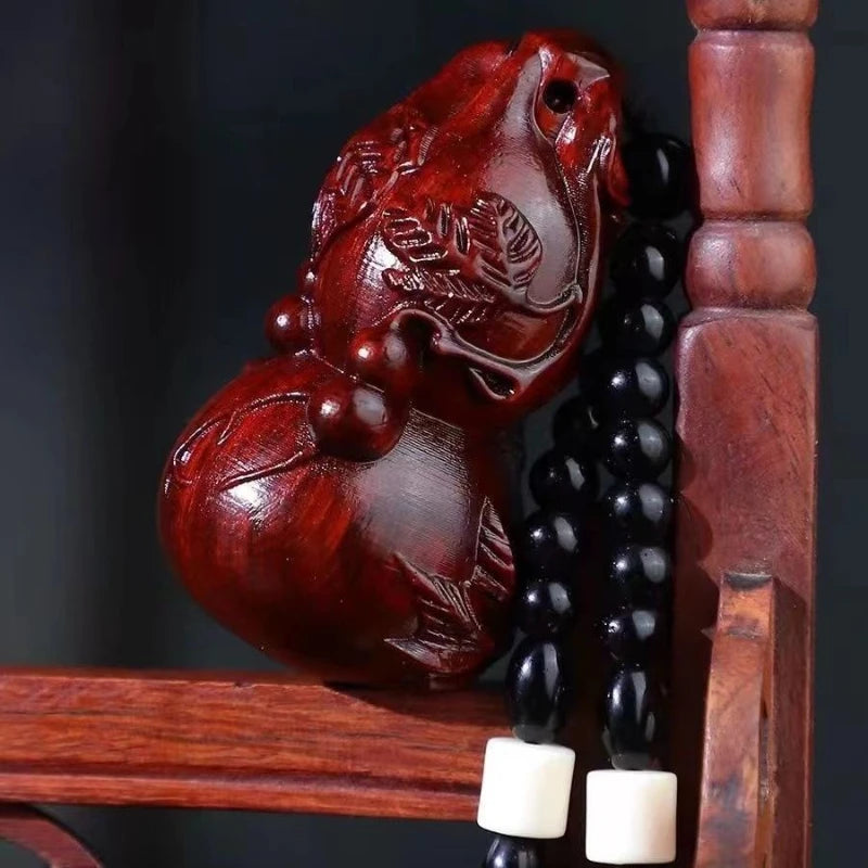 Rosewood （seek Wealth ）gourd Wood Hand Handle Piece Handmade Solid Wood Carved Aging Material Lobular Red Sandalwood Pendant