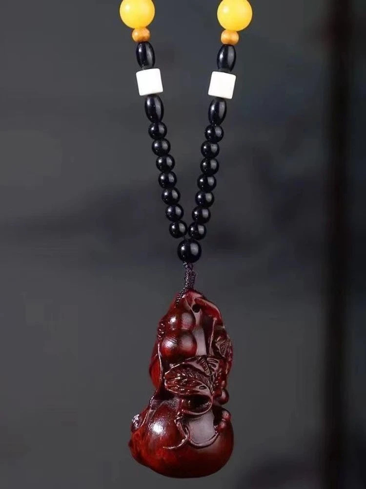 Rosewood （seek Wealth ）gourd Wood Hand Handle Piece Handmade Solid Wood Carved Aging Material Lobular Red Sandalwood Pendant