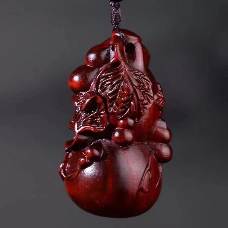 Rosewood （seek Wealth ）gourd Wood Hand Handle Piece Handmade Solid Wood Carved Aging Material Lobular Red Sandalwood Pendant