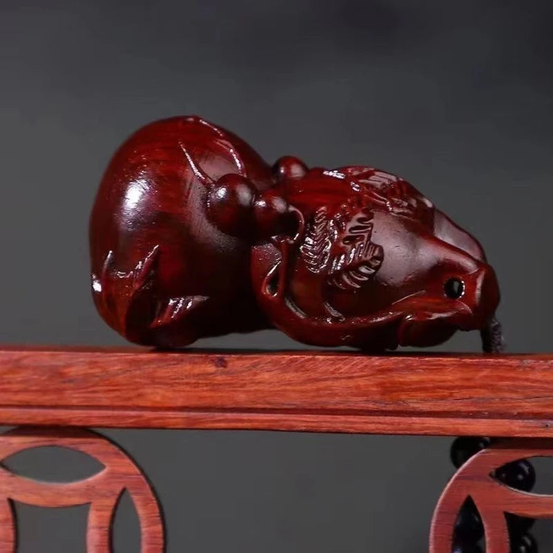 Rosewood （seek Wealth ）gourd Wood Hand Handle Piece Handmade Solid Wood Carved Aging Material Lobular Red Sandalwood Pendant