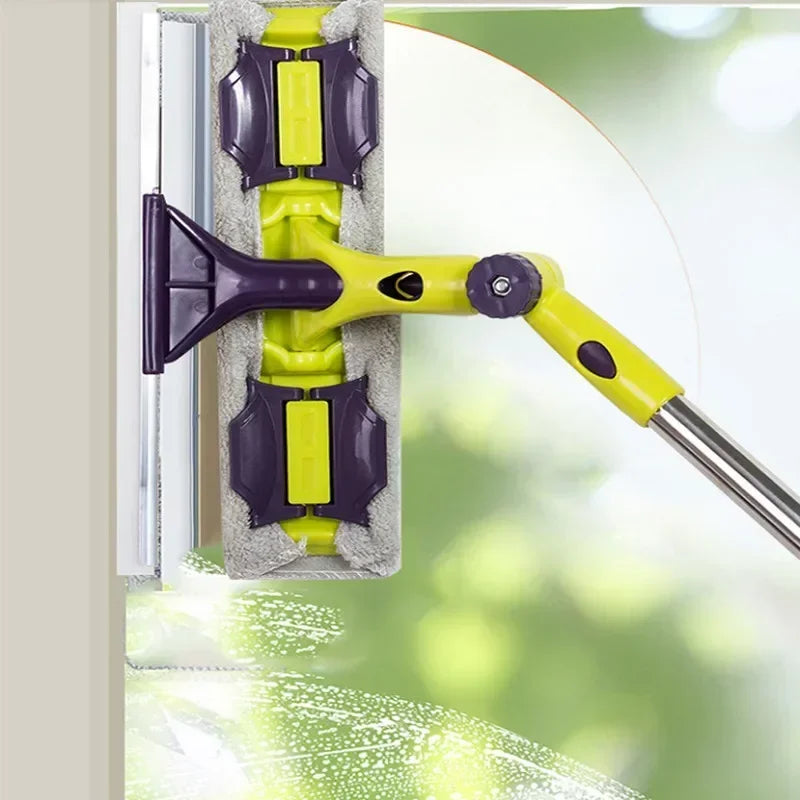 Rotating Glass Cleaning Tool Double-sided Telescopic Rod Window Cleaner Squeegee Wiper Long Handle Brush Silicone Scrubbe