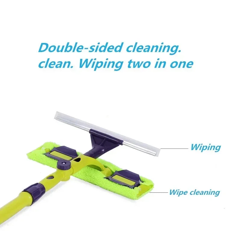 Rotating Glass Cleaning Tool Double-sided Telescopic Rod Window Cleaner Squeegee Wiper Long Handle Brush Silicone Scrubbe