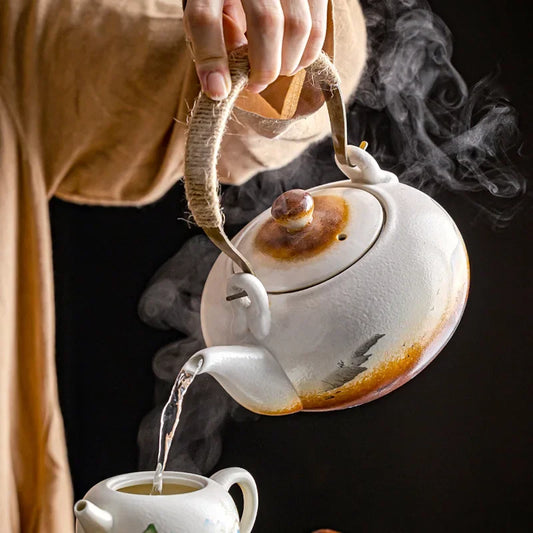 Rough Pottery Built Pot Snow Flower Tea Pot Ceramic Tea Set Vintage Tea Making Western Shi Pot Tianmu Glaze Sheet Teapot Clay