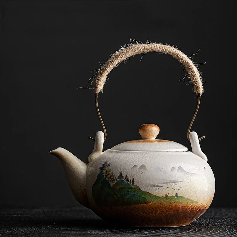 Rough Pottery Built Pot Snow Flower Tea Pot Ceramic Tea Set Vintage Tea Making Western Shi Pot Tianmu Glaze Sheet Teapot Clay