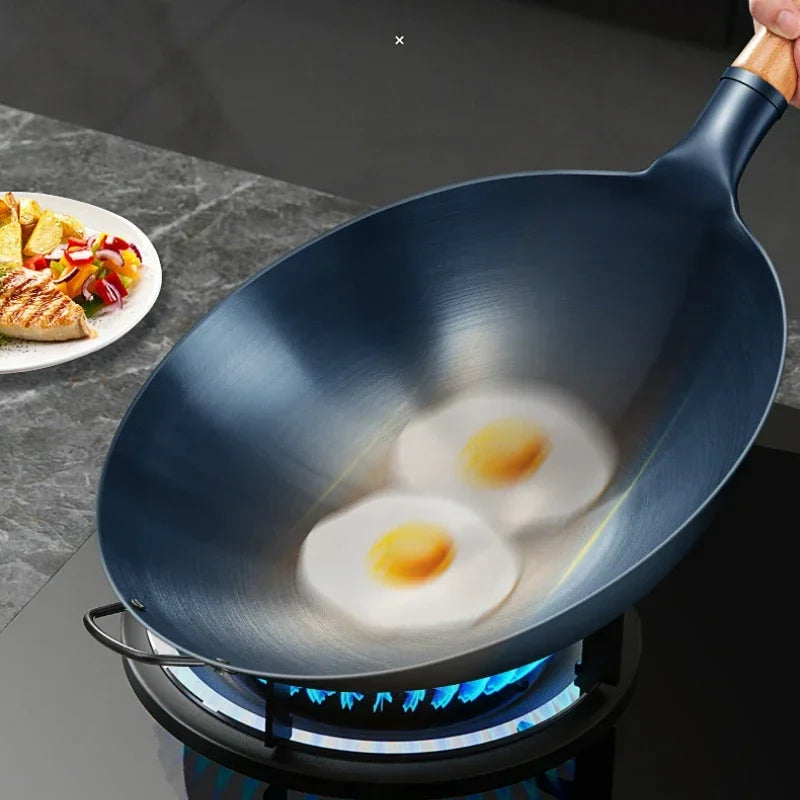Round Bottom Pan Cooking Pots Uncoated Non-stick Cookware for Kitchen Wok Nonstick Pans Easy to Clean Skillet Dining Bar Home