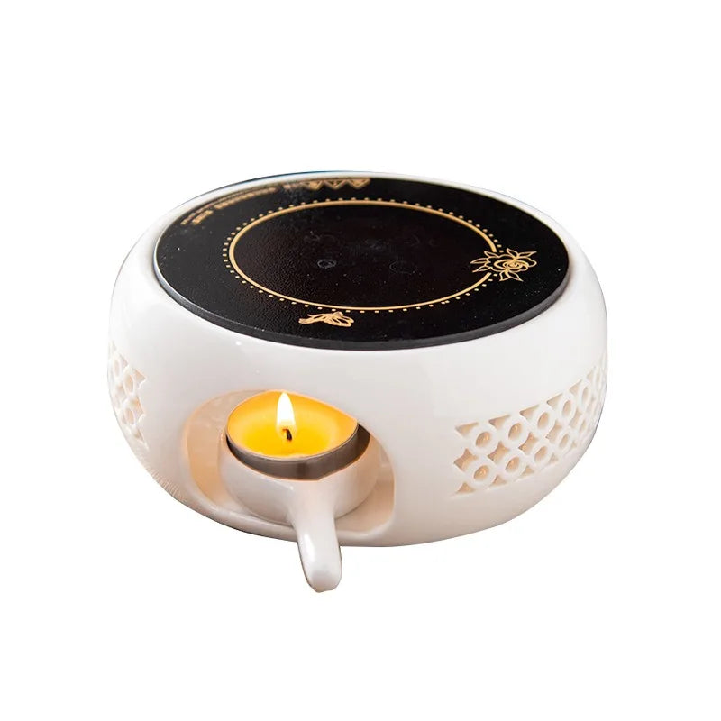 Round Candle Teapot Warmer Tea Heating Tea Pot Holder with Candle Tray for Coffee Milk