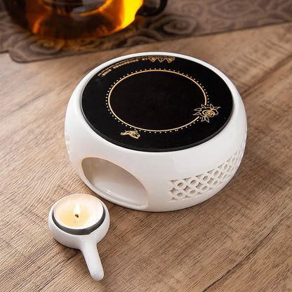 Round Candle Teapot Warmer Tea Heating Tea Pot Holder with Candle Tray for Coffee Milk