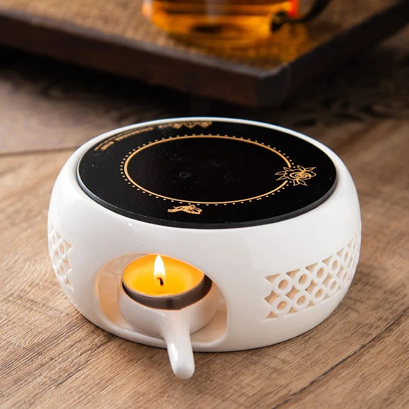 Round Candle Teapot Warmer Tea Heating Tea Pot Holder with Candle Tray for Coffee Milk
