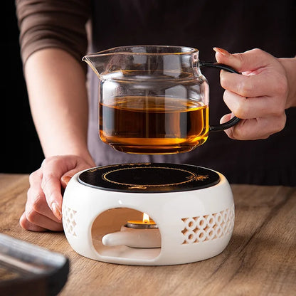 Round Candle Teapot Warmer Tea Heating Tea Pot Holder with Candle Tray for Coffee Milk