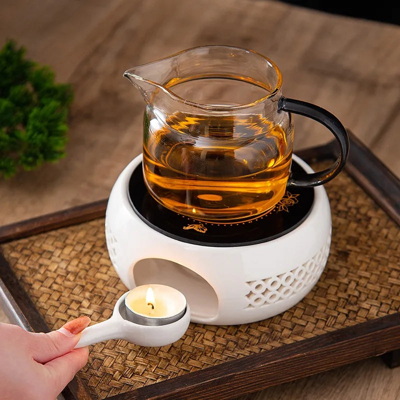 Round Candle Teapot Warmer Tea Heating Tea Pot Holder with Candle Tray for Coffee Milk