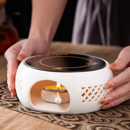 Round Candle Teapot Warmer Tea Heating Tea Pot Holder with Candle Tray for Coffee Milk