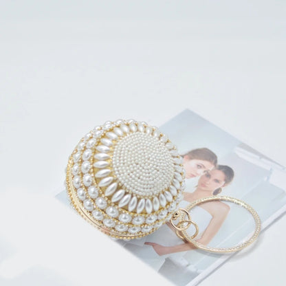 Round Clutch Purse Ball Shape Evening Clutch Bag Handbag Rings Handle Pearls Purse Evening Bag for Wedding Party Prom