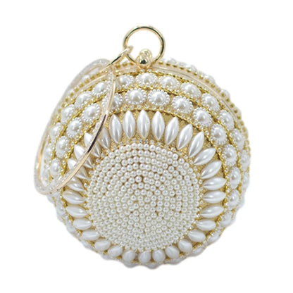 Round Clutch Purse Ball Shape Evening Clutch Bag Handbag Rings Handle Pearls Purse Evening Bag for Wedding Party Prom