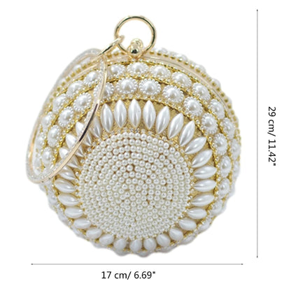 Round Clutch Purse Ball Shape Evening Clutch Bag Handbag Rings Handle Pearls Purse Evening Bag for Wedding Party Prom