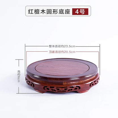 Round Red Rosewood Base Chinese Solid Wood Hollow Decoration Buddha Flower Pot Fish Tank Base Home Crafts Accessories