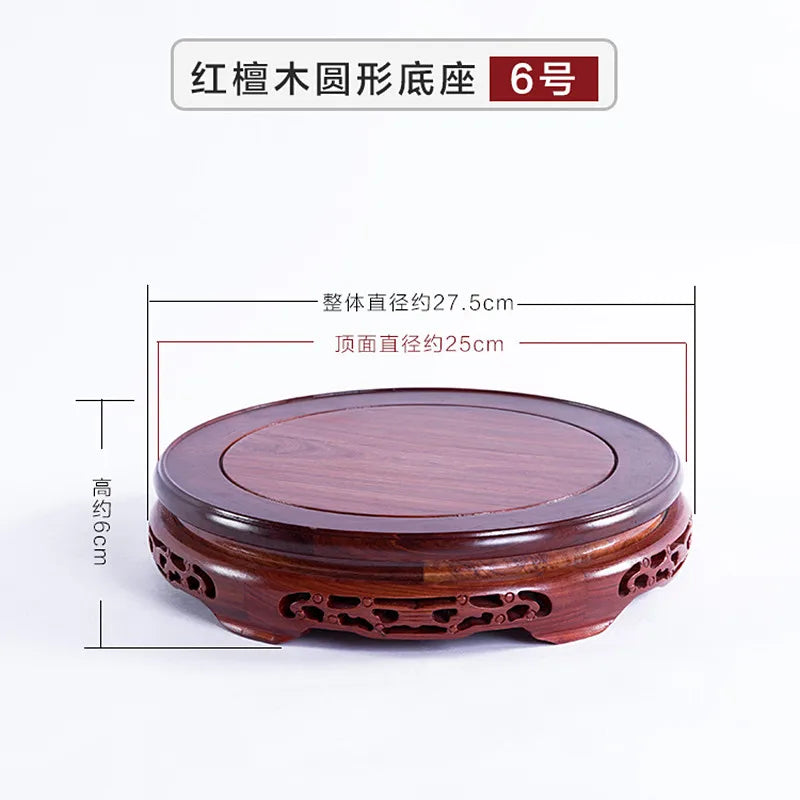 Round Red Rosewood Base Chinese Solid Wood Hollow Decoration Buddha Flower Pot Fish Tank Base Home Crafts Accessories