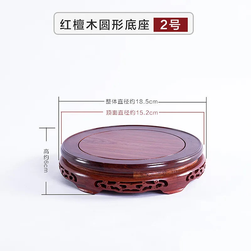 Round Red Rosewood Base Chinese Solid Wood Hollow Decoration Buddha Flower Pot Fish Tank Base Home Crafts Accessories