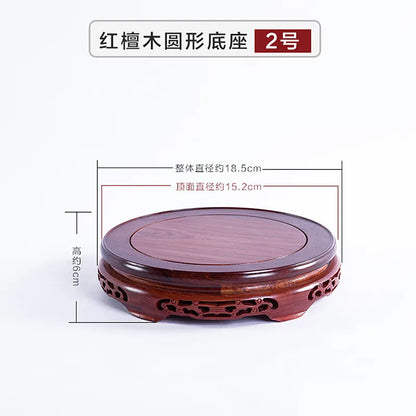 Round Red Rosewood Base Chinese Solid Wood Hollow Decoration Buddha Flower Pot Fish Tank Base Home Crafts Accessories