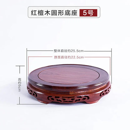 Round Red Rosewood Base Chinese Solid Wood Hollow Decoration Buddha Flower Pot Fish Tank Base Home Crafts Accessories