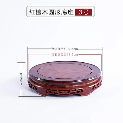 Round Red Rosewood Base Chinese Solid Wood Hollow Decoration Buddha Flower Pot Fish Tank Base Home Crafts Accessories